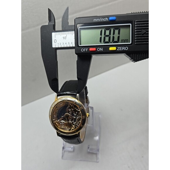 Futura Sun Moon Skeleton Dial Quartz Watch Womens Black New Battery Gold Tone - Picture 6 of 12